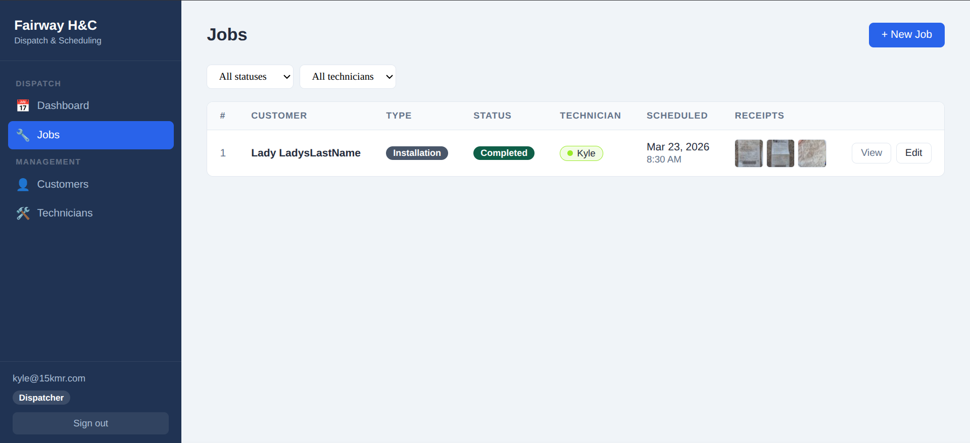 Jobs list view
